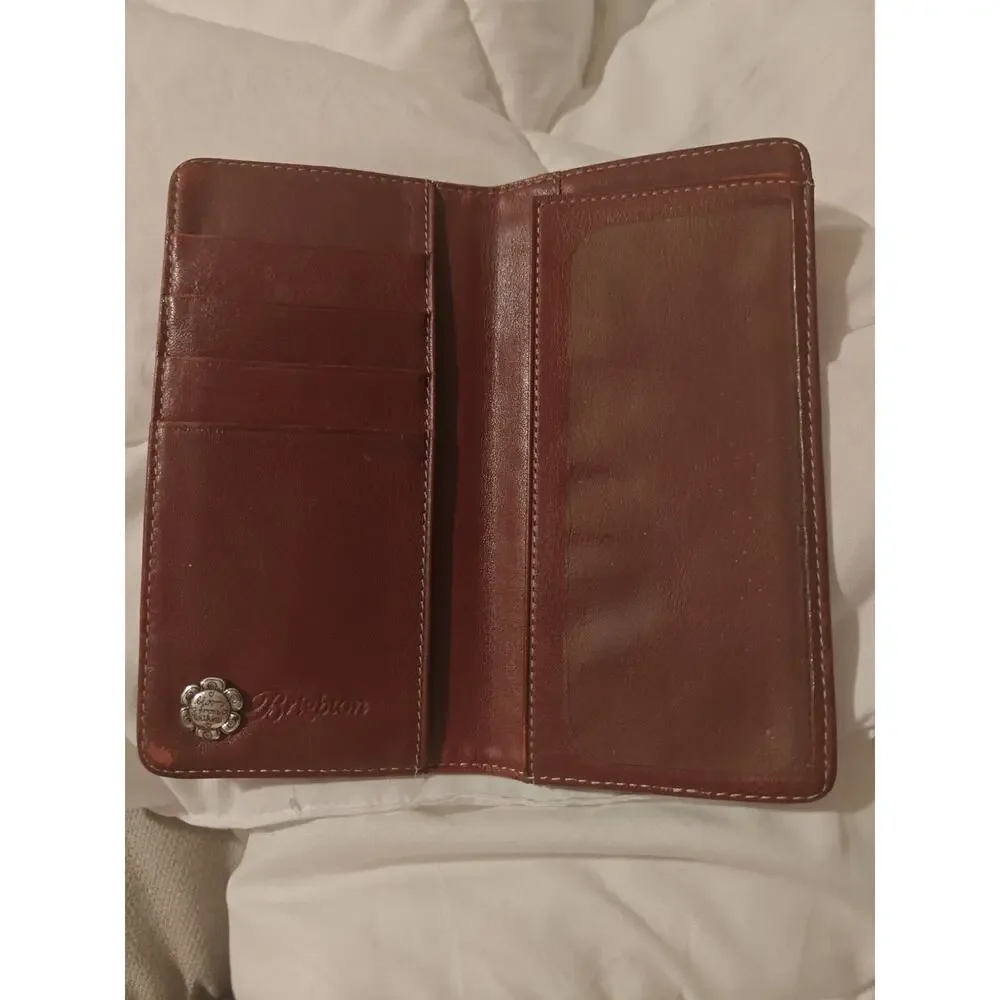 Brighton Black Vintage Leather Heart Stitch Checkbook with Deep Cherry Interior